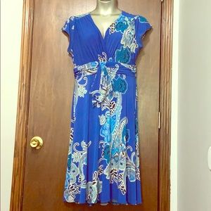 Evan Picone Blue Floral Paisley Pattern Midi Dress